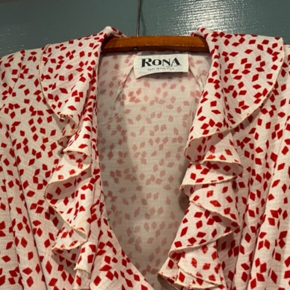 Rona New York Circa 60s festive dress with ruffles, red/white, S, good condition - Picture 3 of 4